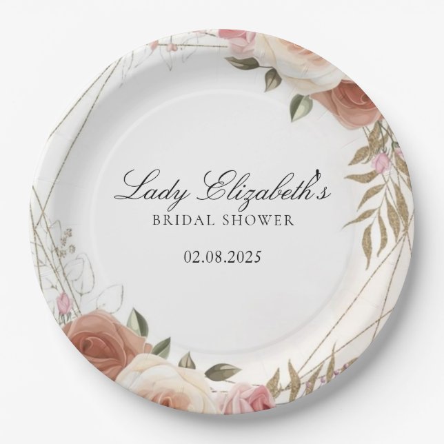 Budget Purple Florals Bridgerton Bridal Shower Paper Plates (Front)
