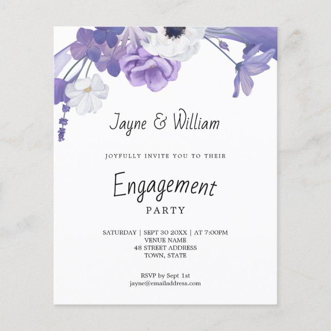 Budget Purple Florals Engagement Party Invitation (Front)