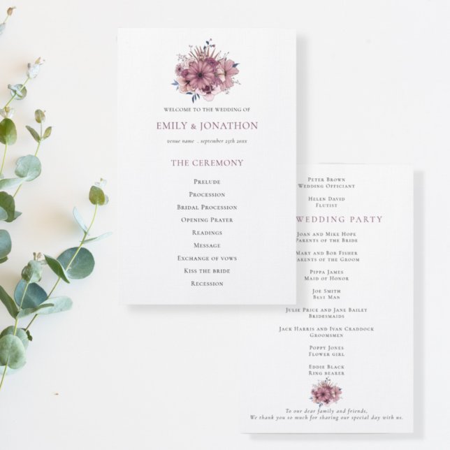 Budget Purple Florals Foliage Wedding Program (Creator Uploaded)