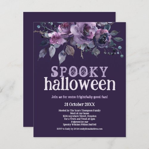 Budget Purple Florals Spooky Halloween Invitation