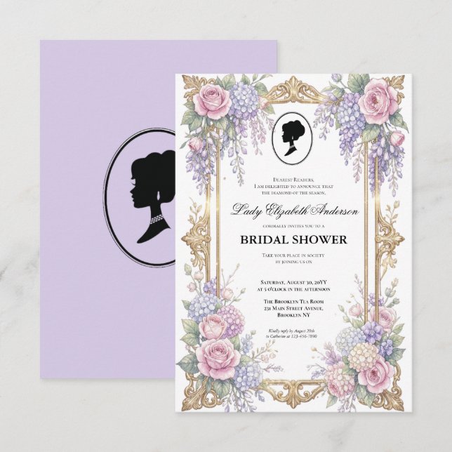 Budget Purple Flowers Bridgerton Bachelorette Part Invitation (Front/Back)