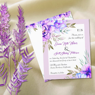 BUDGET purple flowers floral wedding invitation