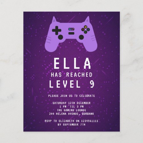 BUDGET Purple Gamer Birthday  Invitation