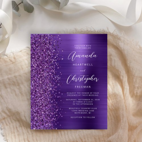 Budget Purple Glam Glitter Wedding Invitation