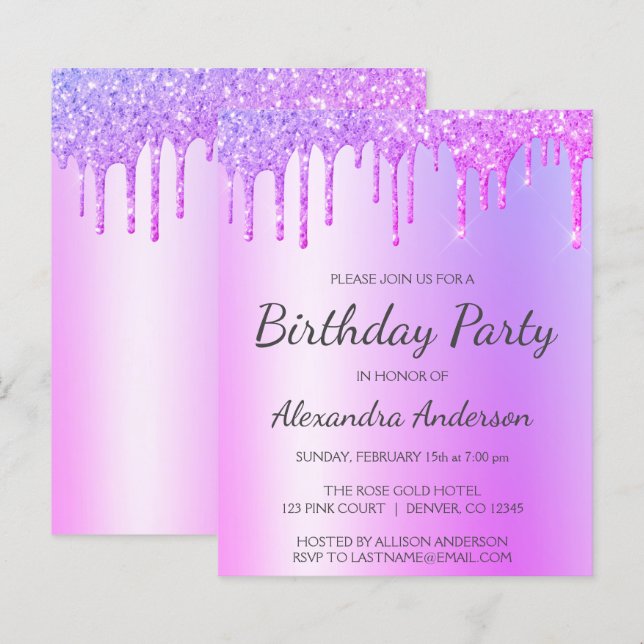 Budget Purple Glitter Any Age Birthday Party (Front/Back)
