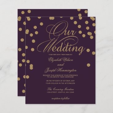 Budget Purple Glitter Confetti Wedding Invitation
