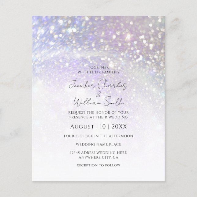 Budget Purple Glitter Modern Wedding Invitation (Front)
