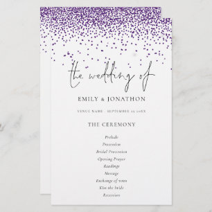 Budget Purple Glitter Script Wedding Program
