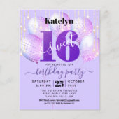 Budget Purple Glitter Sweet 16 Balloons Invitation (Front)