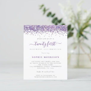 Budget Purple Glitter Twenty First Party Invite