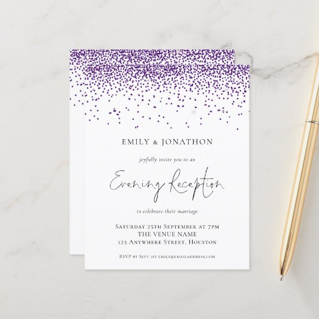 Budget Purple Glitter Wedding Evening Reception (Front/Back In Situ)