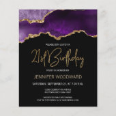 Budget Purple Gold Agate 21st Birthday Invitation (Front)