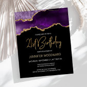 Budget Purple Gold Agate 21st Birthday Invitation