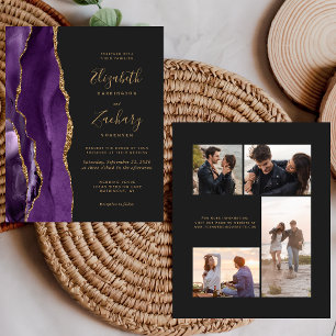 Budget Purple Gold Agate 4-Photo Wedding Invite