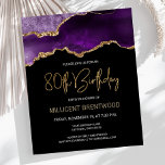 Budget Purple Gold Agate 80th Birthday Invitation<br><div class="desc">This trendy 80th birthday invitation features a watercolor image of an agate geode in shades of purple with faux gold highlights. The words "80th Birthday" appear in faux gold glitter in decorative modern handwriting font. Customize it with the name of the honoree in gold colored text and the details in...</div>