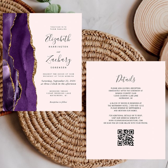 Budget Purple Gold Agate Blush QR Code Wedding (Creator Uploaded)
