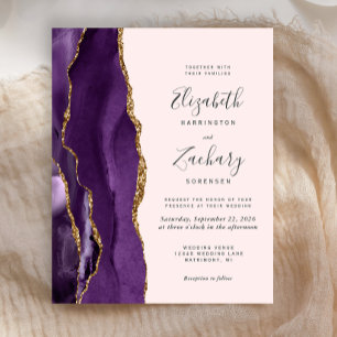 Budget Purple Gold Agate Blush Wedding Invitation