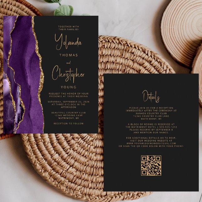 Budget Purple Gold Agate Dark QR Code Wedding (Creator Uploaded)