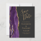 Budget Purple Gold Agate Dark Save the Date (Front)