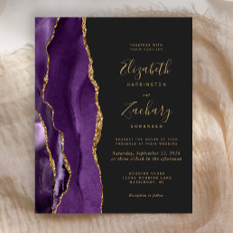 Budget Purple Gold Agate Dark Wedding Invitation