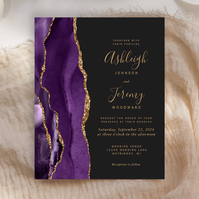 Budget Purple Gold Agate Dark Wedding Invitation (Creator Uploaded)
