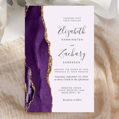 Budget Purple Gold Agate Lavender Wedding Invite
