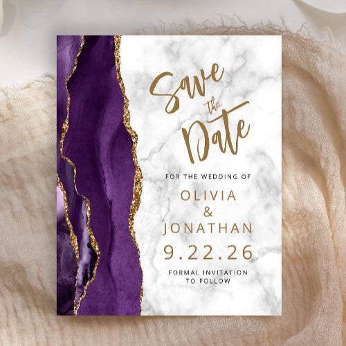 Budget Purple Gold Agate Marble Save the Date