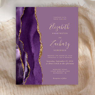 Budget Purple Gold Agate Mauve Wedding Invitation