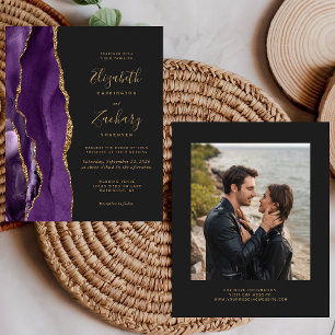 Budget Purple Gold Agate Photo Dark Wedding Invite