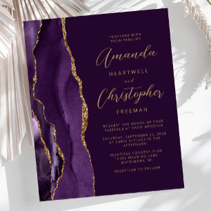 Budget Purple Gold Agate Plum Wedding Invitation