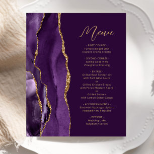 Budget Purple Gold Agate Script Plum Wedding Menu