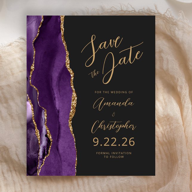 Budget Purple Gold Agate Script Save the Date (Creator Uploaded)
