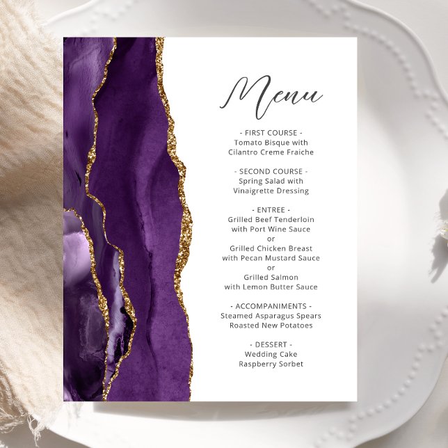 Budget Purple Gold Agate Script Wedding Menu (Creator Uploaded)