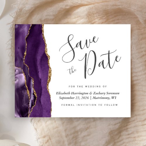 Budget Purple Gold Agate Wedding Save the Date