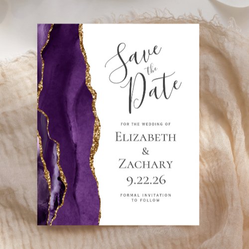 Budget Purple Gold Agate Wedding Save the Date