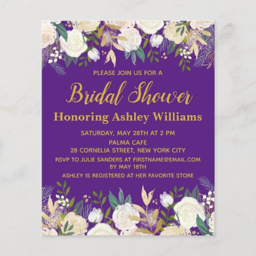 Budget Purple Gold Bridal Shower Invitation Pretty