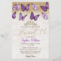 Budget Purple Gold Butterfly Sweet 16 Invitation