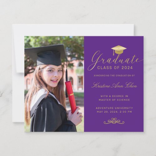 Budget Purple Gold Formal Script Photo Graduation 