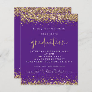 Budget Purple Gold Glitter 2024 Graduation Invite
