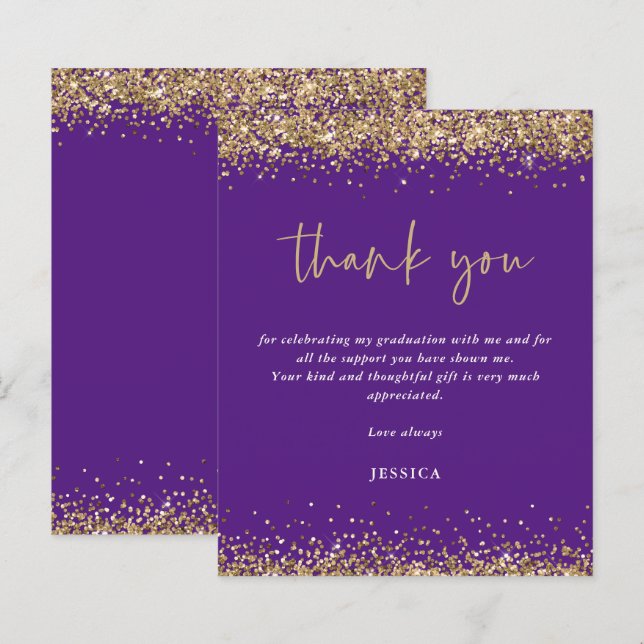 Budget Purple Gold Glitter 2024 Graduation Thanks (Front/Back)