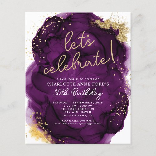 Budget Purple Gold Glitter Alcohol Ink Birthday