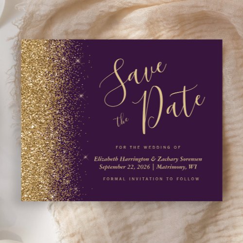 Budget Purple Gold Glitter Save the Date