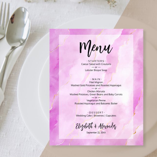 Budget Purple Gold Marble Wedding Menu Flyer (Creator Uploaded)