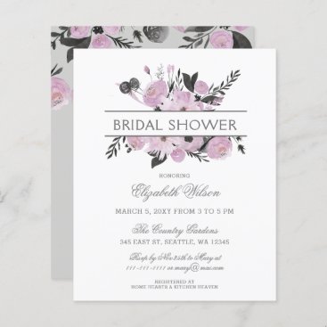 Budget Purple Gray Floral Bridal Shower Invitation