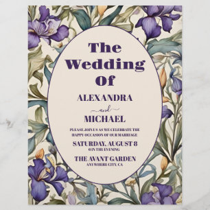 Budget Purple Iris Art Nouveau Wedding Flyer