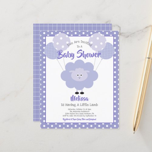 Budget Purple Lamb Cute Baby Shower Invitation