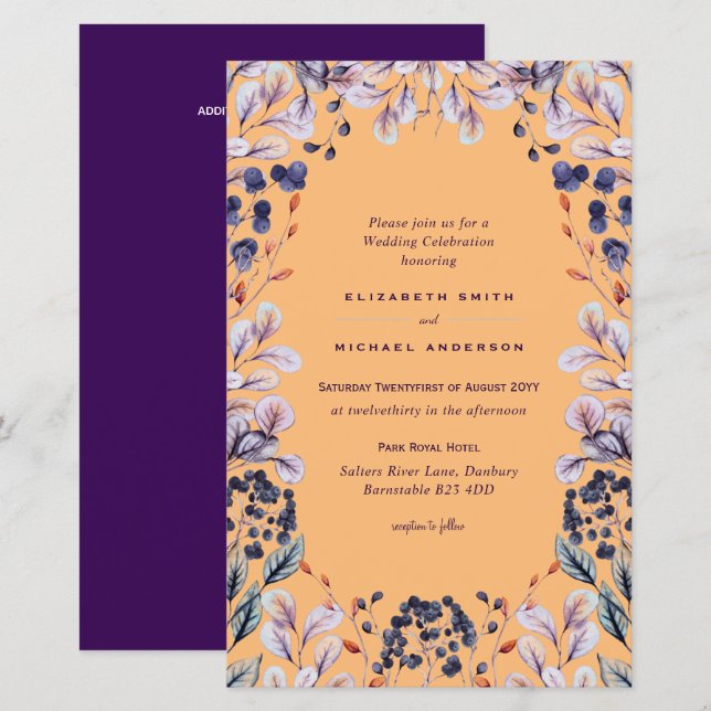 BUDGET Purple Lavender Leaves Wedding Invites A9 (Front/Back)