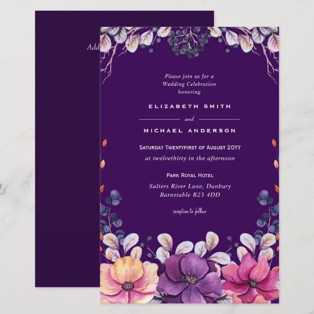 BUDGET Purple Lavender Leaves Wedding Invites A9 (Front/Back)