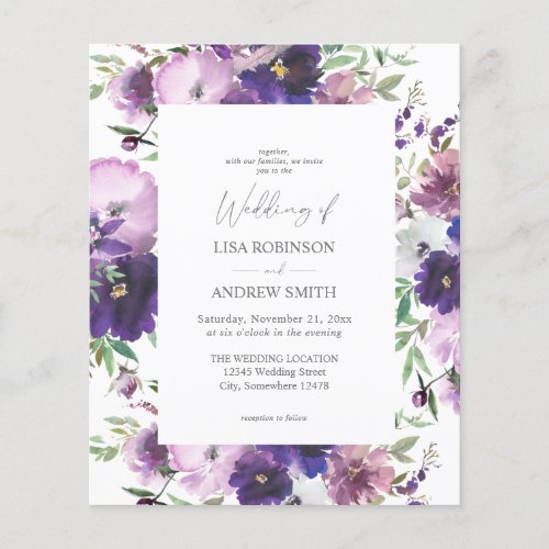 Budget Purple _ Lavender  Violet Floral Wedding 2 Flyer