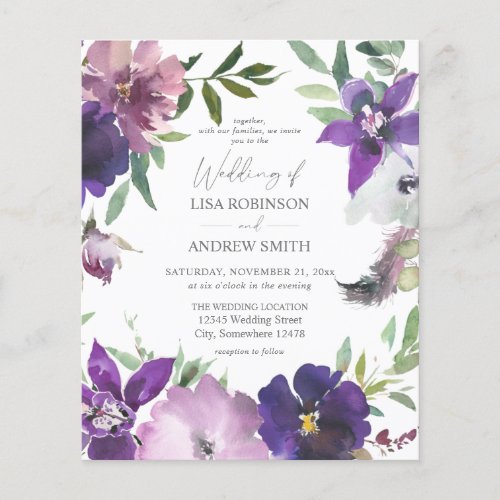 Budget Purple _ Lavender  Violet Floral Wedding F Flyer